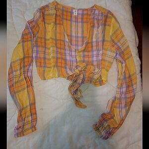 Plaid Yellow and Orange Women's Top